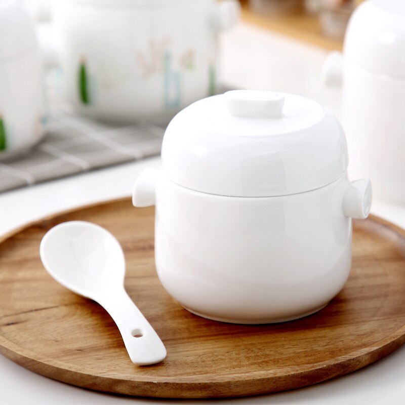 Cuenco de cerámica con asa para sopa, Bol para cocinar a vapor con doble tapa y taza humeante, para carne, carne, huevo, olla de cocción lenta, tamaño grande