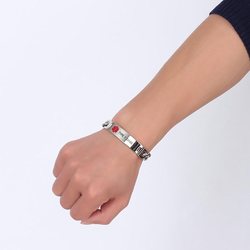 Bracelets en acier inoxydable pour femmes et hommes, bijoux , alerte médicale d'urgence pour diabète de TYPE 1