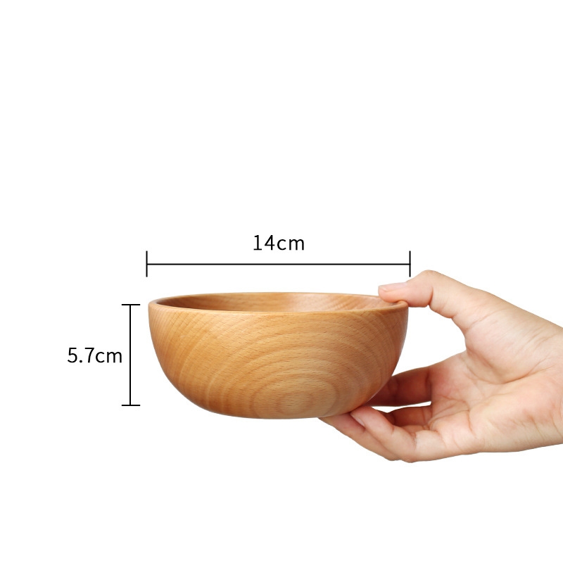Natural Wooden Salad Bowl Large Round Wood Salad Soup Dining Bowl Plates Storage Wood Kitchen Utensils Set: 14x5.7CM