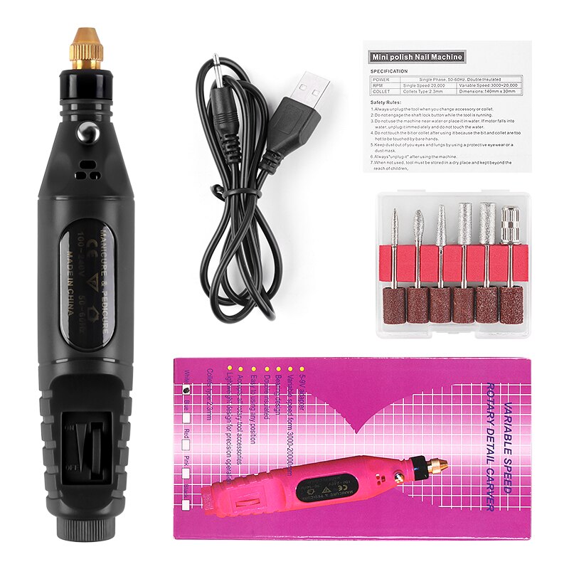 Pulidor de uñas eléctrico USB tipo pluma portátil, herramienta de manicura exfoliante, taladro para uñas