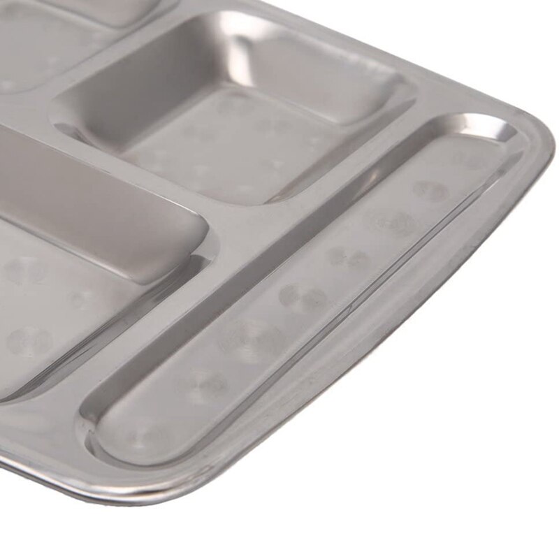 -Stainless Steel Divided Dinner Tray Lunch Container Food Plate 6 Grids