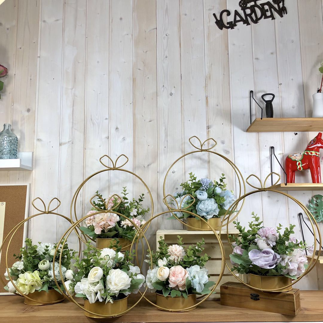 Cilected nordisch Künstliche Blume Hortensien Für Hochzeit Dekoration Schmiedeeisen Blume Rahmen Arrangieren Metall Band Kranz Dekor