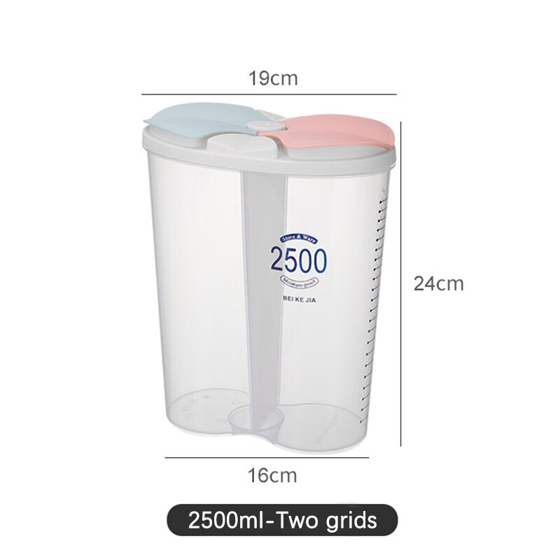 Grain Sealed Fresh-Keeping Storage Tank Compartment Food Container Transparent Plastic Moisture-Proof Storage Box Kitchen Tools: 2500ml-Two grids