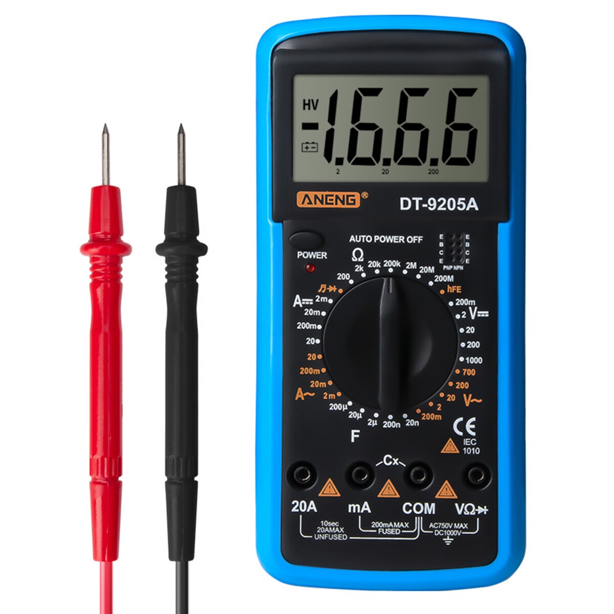 DT-9205A Handheld Digital Multimeter AC/DC Volt Amp Ohm Capacitance Hz Tester With Sleep Mode And Data Hold Function: Blue