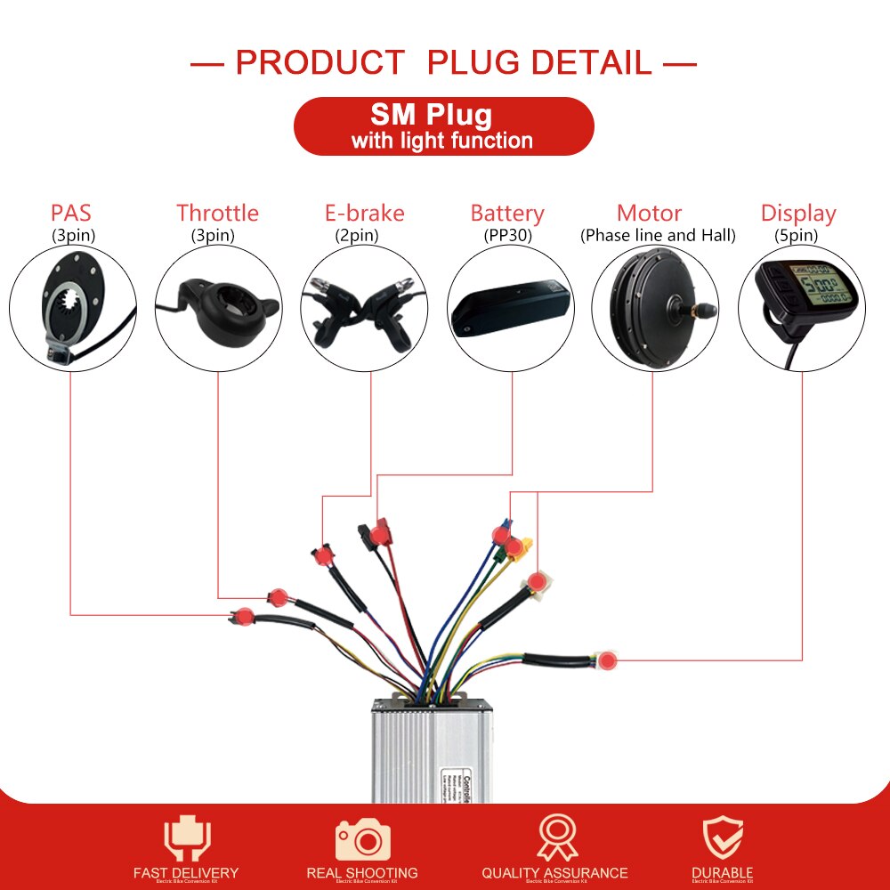 Elektrische Fiets Controller 35A12 Mosfet Controller Voor 1000W 1200W 1500W Kt Borstelloze Motor Squarwave Sinus Controller Wp plug