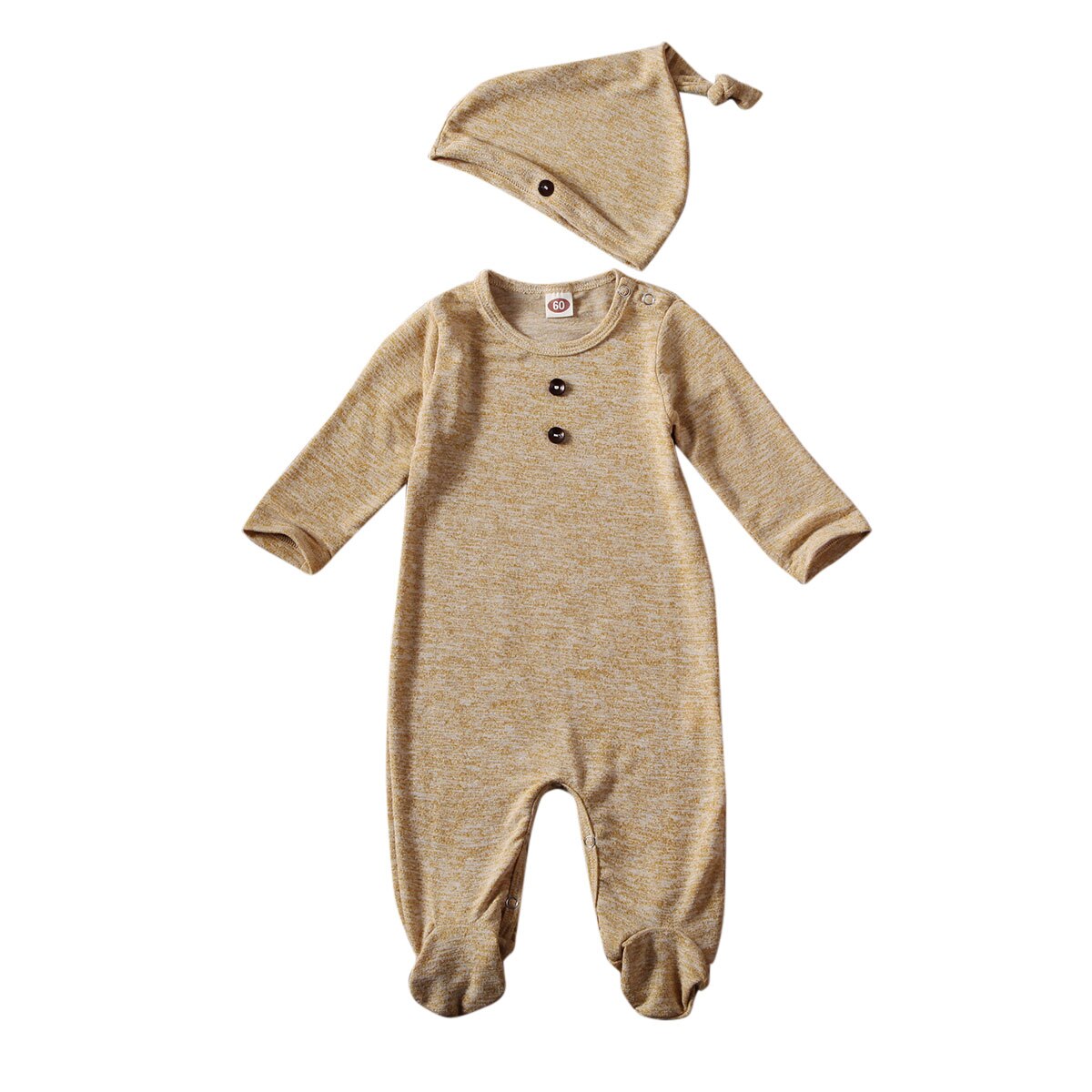 Baby Spring Autumn Clothing 2Pcs Newborn Baby Girl Boy Bamboo Fabric Clothes Solid Long Sleeve Footies Jumpsuit Hat Outfit