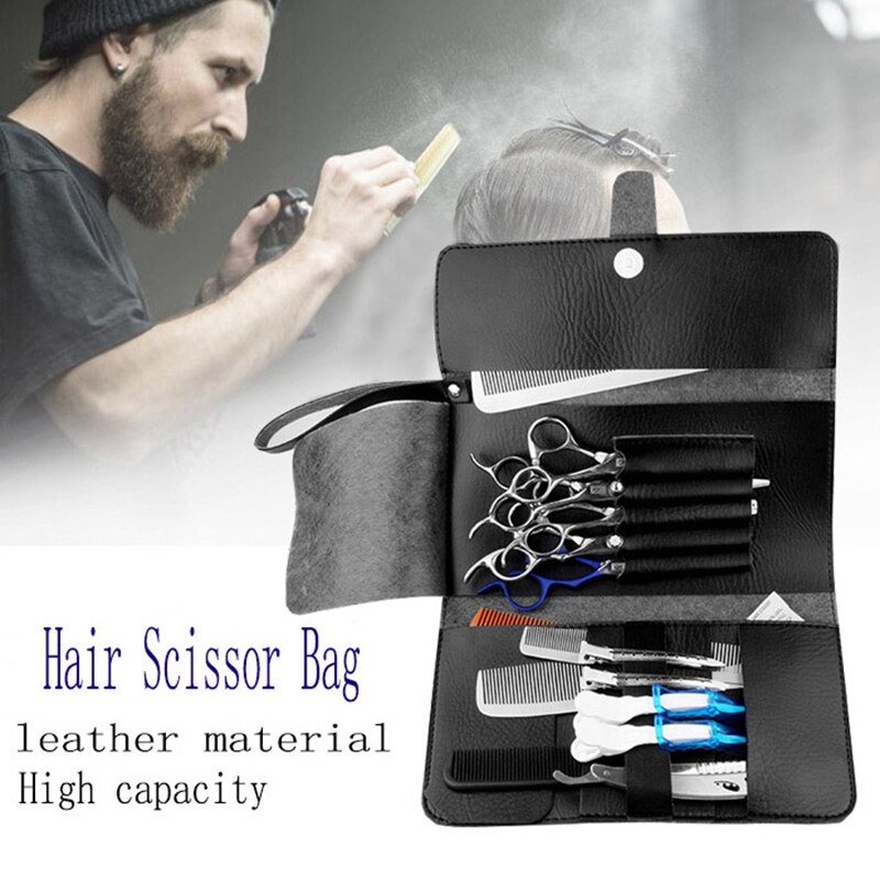 Leather Clips Bag Hairdressing Barber Scissor Leather Pouch Holder Case Hair Scissor Bag