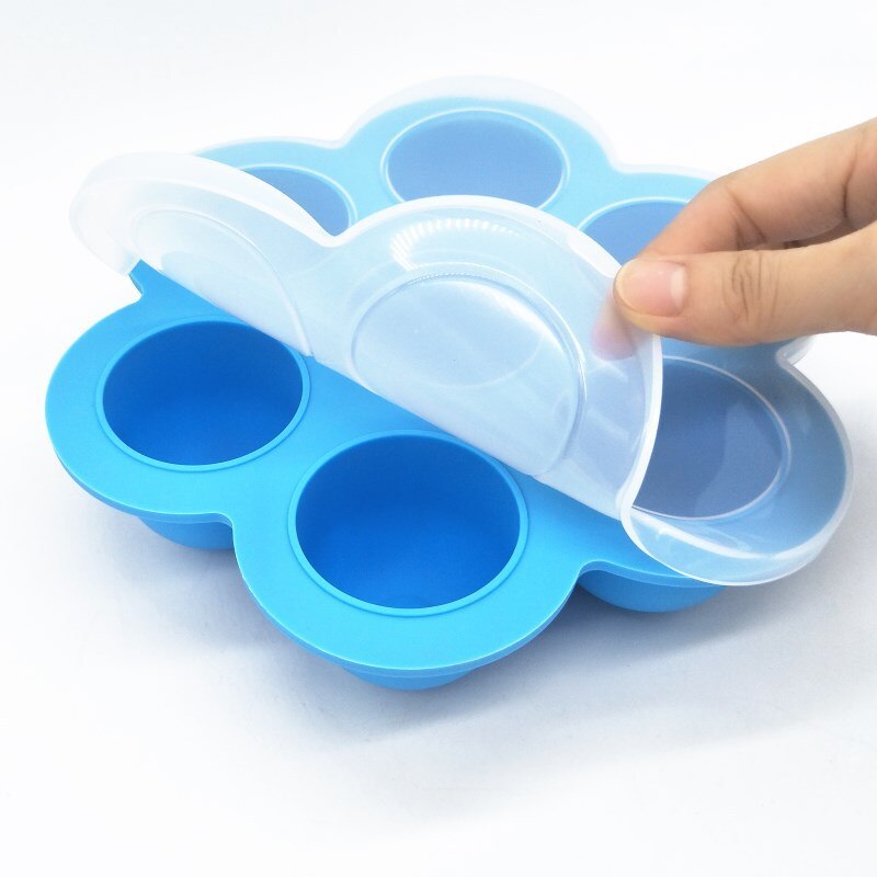 Siliconen eierbeetvorm babyvoeding bewaarbakje ijsblokjes herbruikbare diepvrieslade met deksel 7 gaten