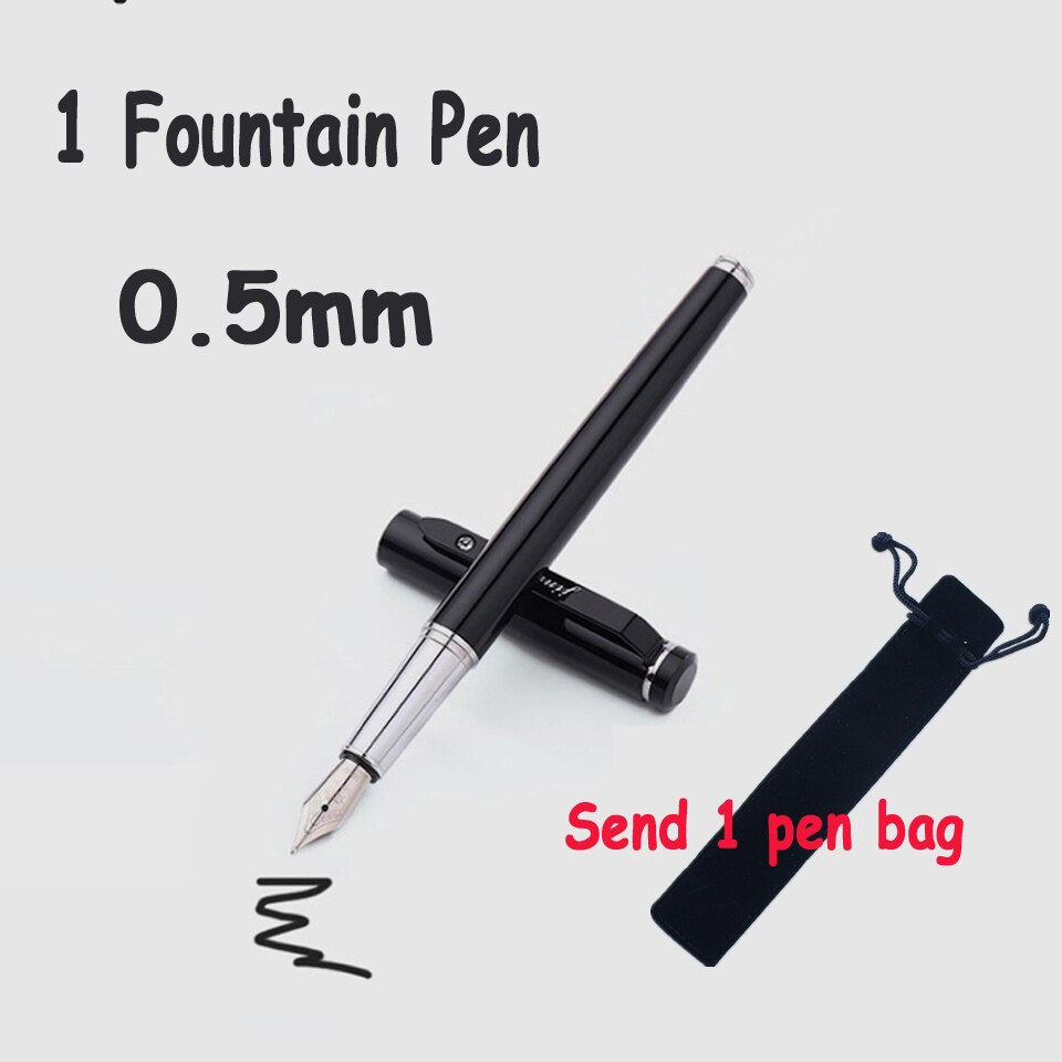 Matte Black Pens Boxed Fountain Pen & Business Roller Ball Pen 0.5mm Black ink Writing Pens For Office School: 1 Fountain Pen