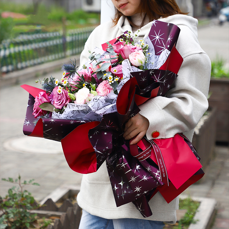 Papel de envolver flores de cielo estrellado, 20 piezas, impermeable, estrellas plateadas, ramo de papel de doble cara, paquete de , Material de floristería