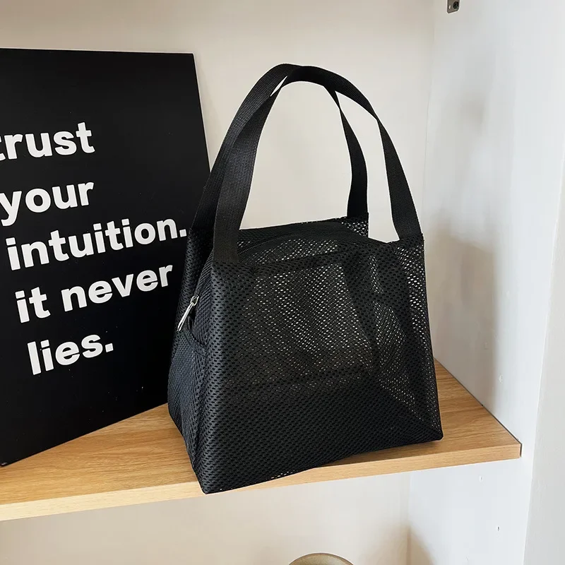 Makeup Bag Large Capacity Zip Mesh Bags with Handl Travel Lunch Bag Portable Storage Bags Travel Beach Swimming Wash: green