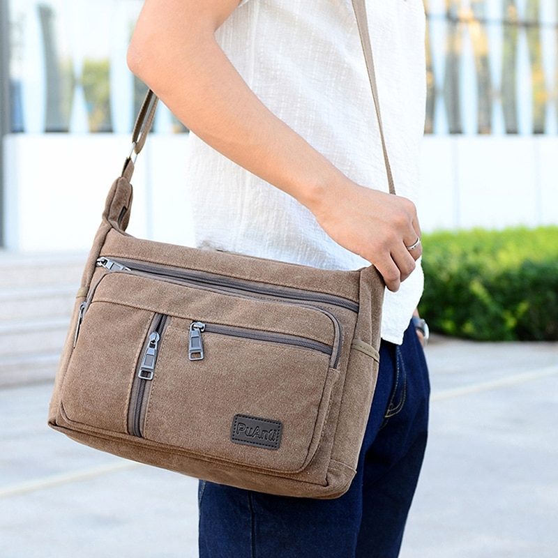 Goede kwaliteit heren reistas canvas casual heren schouder crossbody outdoor tassen heren reis school retro rits schoudertas