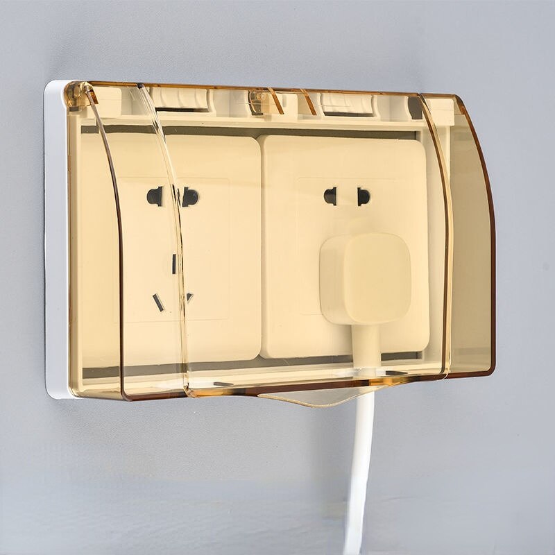 Double Socket Waterproof Box Bathroom Toilet Two Position Switch Protective Cover Safety Anti Mistouch Switch Plate Covers Paste: 2 bits tea