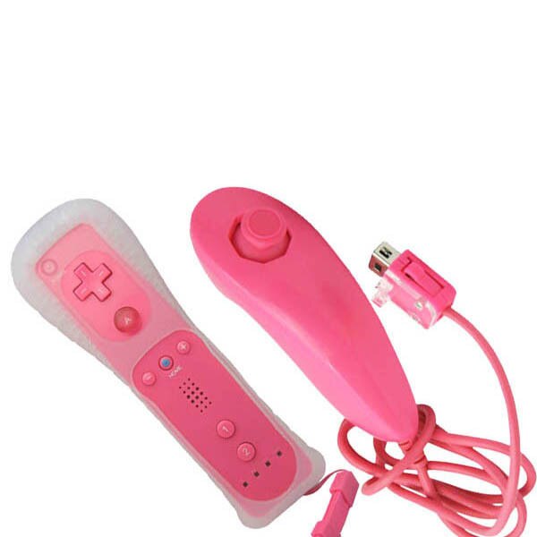 Pink Motion Sensor Remote Controller + Wired Nunchuck Combo for Nintendo Wii Console