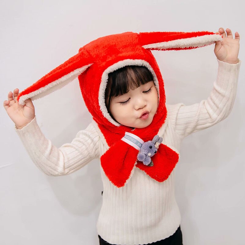 Unisex niños conejito de dibujos animados sombreros y bufanda gorro de bebé conjunto niña niño conjunto de gorro y bufanda niño invierno sombrero de orejeras bufanda traje cálido: Rojo