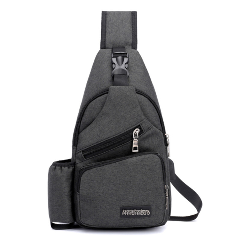 Unisex External USB Charge Chest Bags Male Men Chest Waist Pack Antitheft Travel Crossbody Bags For Men Sling Shoulder Bag: Dark Grey