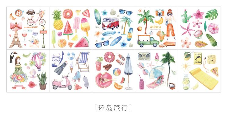 10 hojas de pegatinas de papel para decoración de viaje con Cactus y flores para alimentos, pegatinas para decoración de diario DIY, álbum de recortes