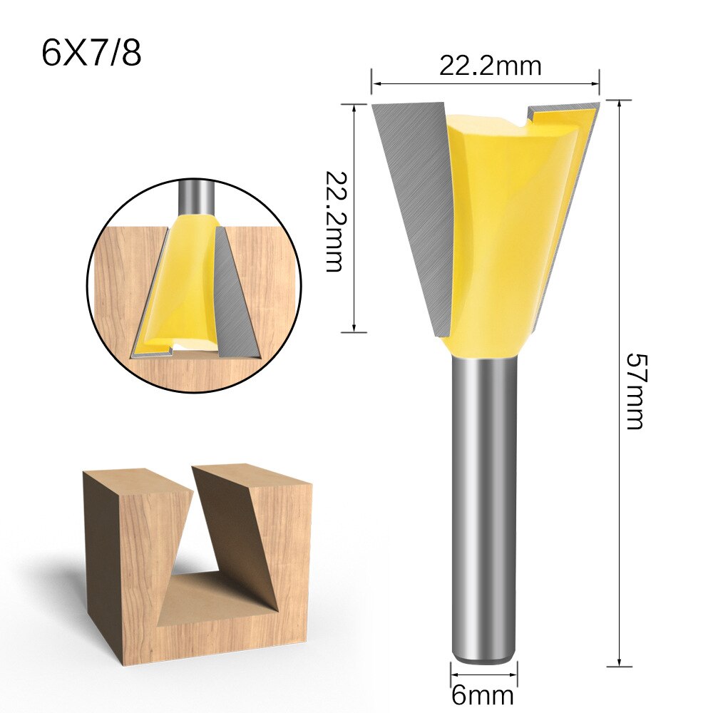 1pcs or 6pcs 6mm Shank 1/4 Dovetail Cutter Joint Router Bits Set 3/8'' 1/2'' 5/8'' 3/4'' Woodworking Tools Engraving for Wood: 6X22.2mm
