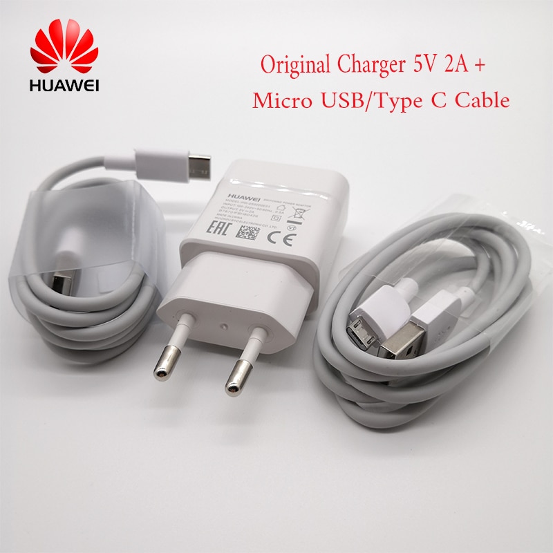 Adaptador de carregador original huawei 5v/2a, cabo micro usb tipo c cable1m para huawei p9 p30 pro nova 5t p7/p8 lite/6x/5c/5x p10 p20