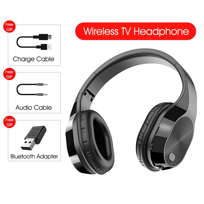 Wireless Headphones BT 5.0 HiFi Bluetooth Headset 9D Stereo Earphone With Transmitter Stick For TV Computer Phone: black with BT