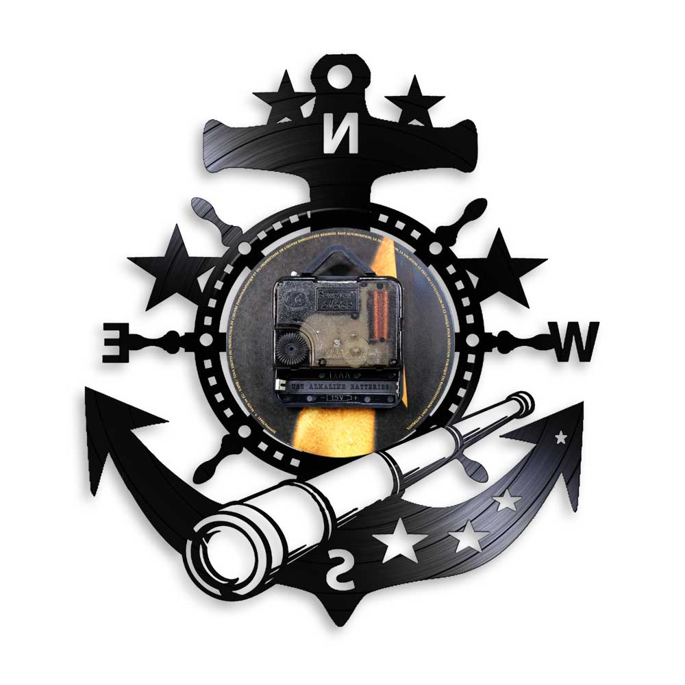 1 stück Anker Vinyl aufzeichnen Wanduhr Jahrgang Meer Marine Zauberstab Kunst Ozean Marine Zauberstab Poster Wanduhr Zeit Uhr Navigator