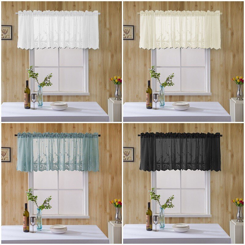 Floral Short Curtain for Kitchen Window Living Room Lace Half Coffee Curtains Window Sheer Drape Tulle Home Decoration Cortinas