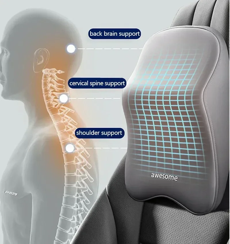 Reposacabezas de coche, almohada para el cuello, soporte lumbar, soporte lumbar, almohadilla lumbar montada en el coche, soporte lumbar, cojín de asiento de algodón con memoria