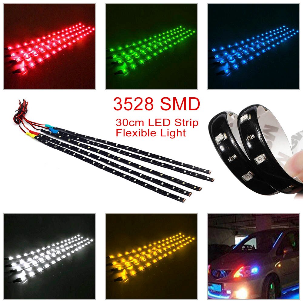 2 STKS LED strip SMD3528 Waterdichte Flexibele 30 CM Rood Groen blauw Wit Warm wit Super heldere auto Styling decor stickers lamp