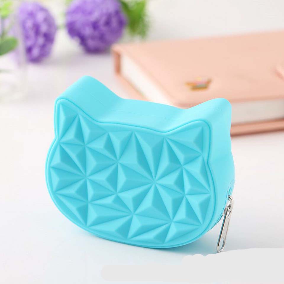 Cute Cat Round Women Silicone Short Wallet Girls Mini Coin Purse Key Wallet for Female Daily Clutch Purse Headset Bags