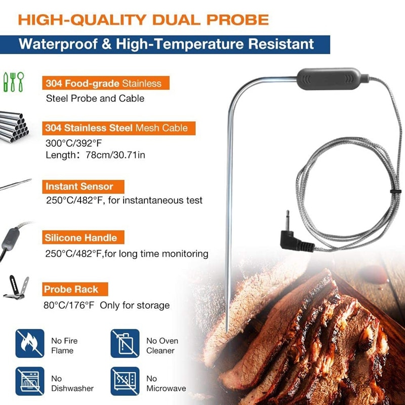 Digital Meat Thermometer, Dual Probe Kitchen Thermometer for Grilling with Food Cooking Thermometer for BBQ Grill