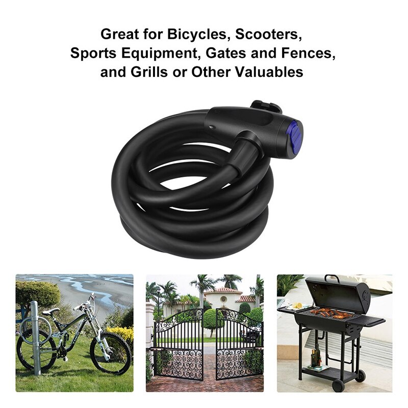 Bike Lock, Bike Locks Cable Lock Coiled Secure Keys Bike Cable Lock with Mounting Bracket,1800MM