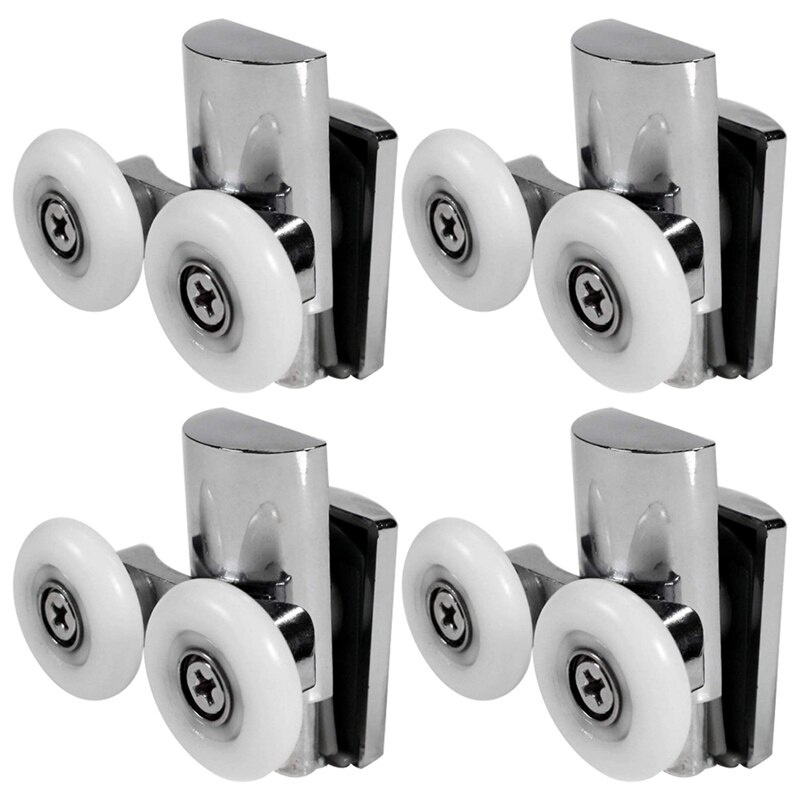 JHD-4Pcs Shower Door Wheels 23Mm Shower Door Rollers Heavy Duty Zinc Alloy Dual Wheel For Both Flat Sliding Shower Doors