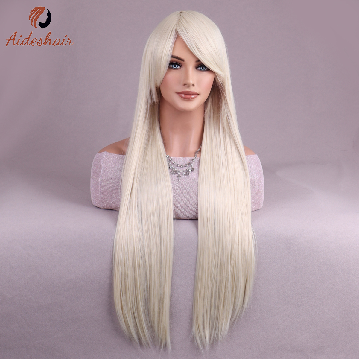 Parrucca lunga diritta europea e americana multicolore di Halloween per donna Parrucca sintetica in fibra resistente al calore per cosplay quotidiano: Platinum Blonde