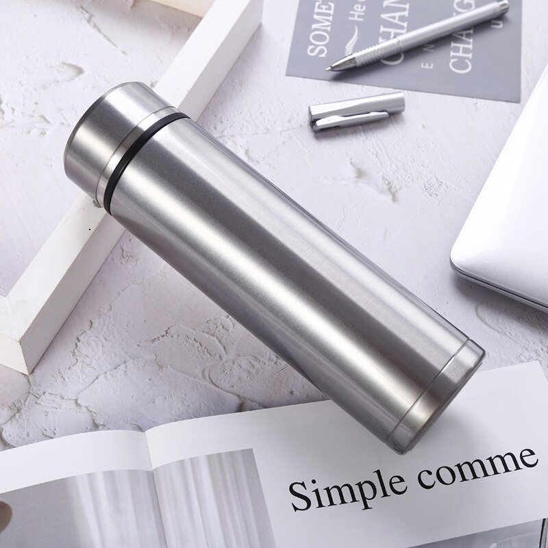 500ML Edelstahl Thermische Becher Cafe Tee Milch Thermos Trinken Wasser Flaschen Sport Glaskolben Termo Tasse Auto Reise Flaschen: Silber