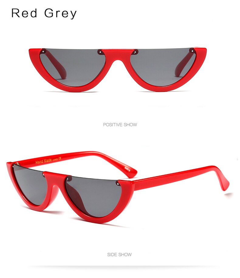 Half Frame Unieke Vrouwen Zonnebril Mode Vrouwelijke Shades Transparant Clear Zwart Rood Óculos Zonnebril Dames: Red Grey