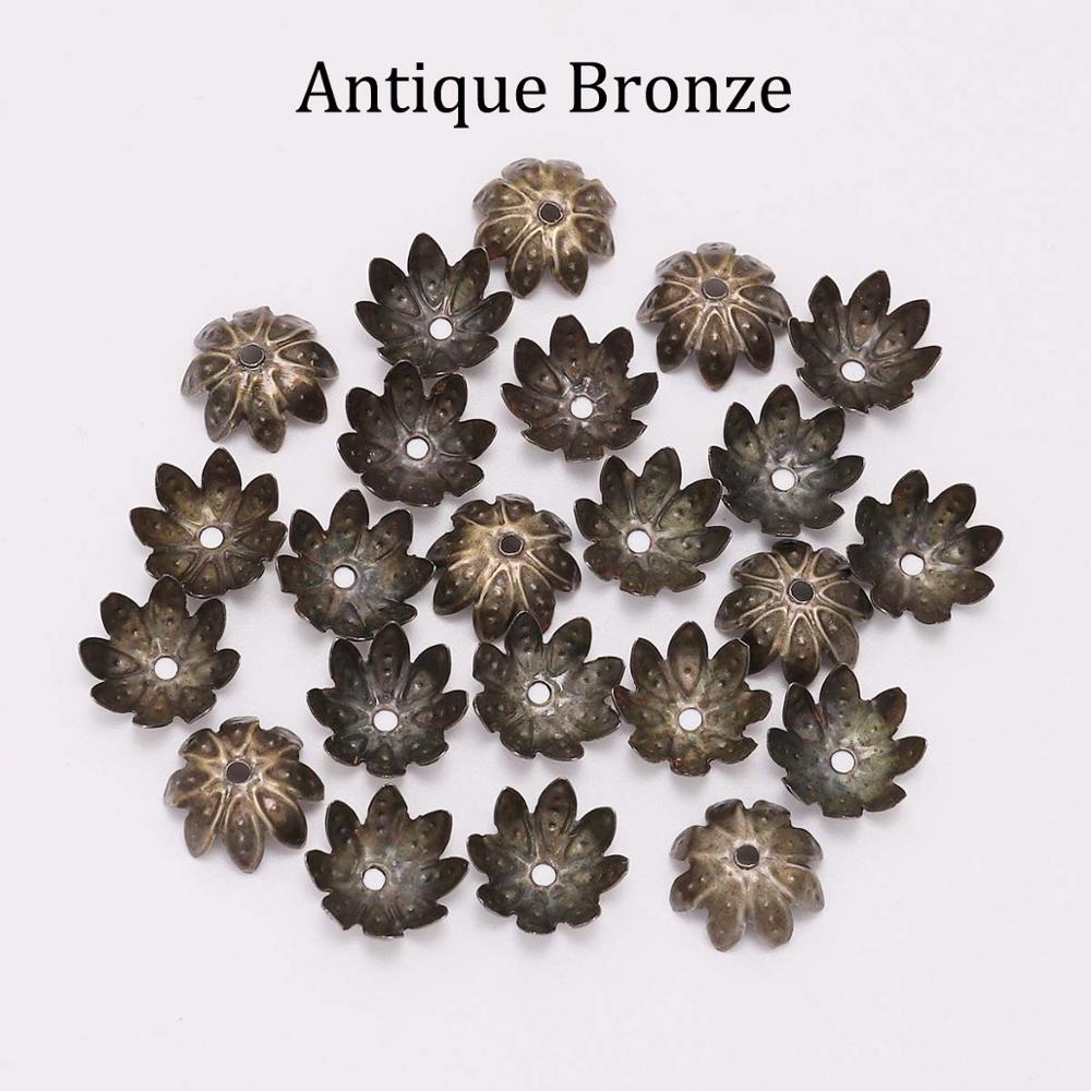 100 sztuk/worek 8mm 10mm kwiatowy koralik zaślepki złoty koralik czapki dla DIY wyrób biżuterii bransoletka kolczyki akcesoria ustalenia: Antique Bronze / 8mm