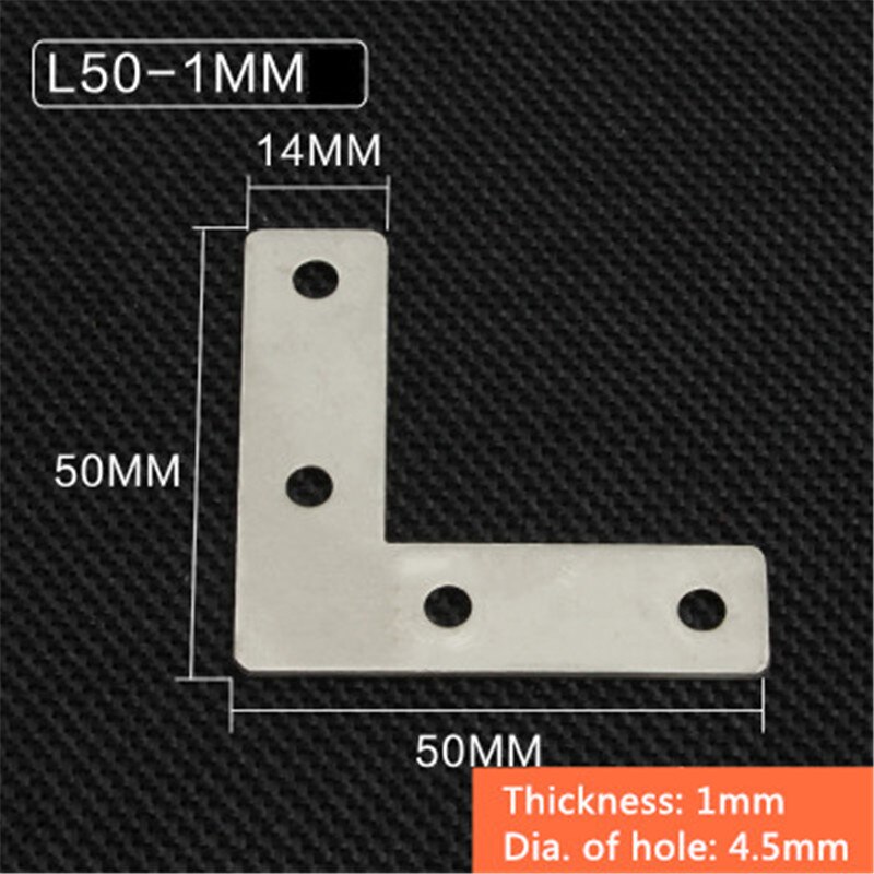 5 stks/partij Rvs Plain Hoek Beugel Satijn L T Vorm Board Ondersteuning Hoek Beugel Meubelbeslag Connectors: L50-1mm