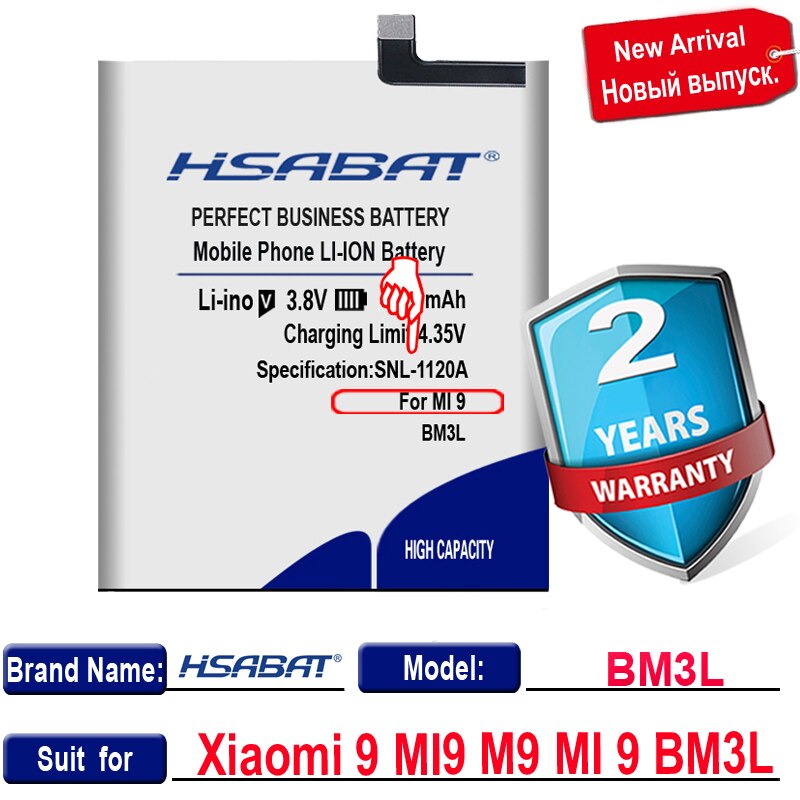 Bateria de hsabat 4650 mah bm3l para xiao mi 9 mi 9 m9 mi 9 baterias de substituição bateria