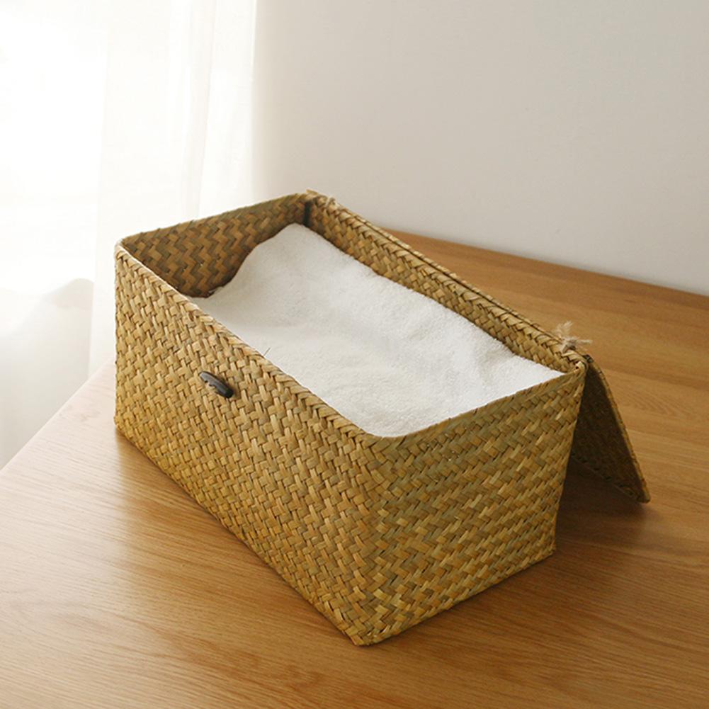 Square Seaweed Hand-woven Storage Basket With Butt... – Grandado