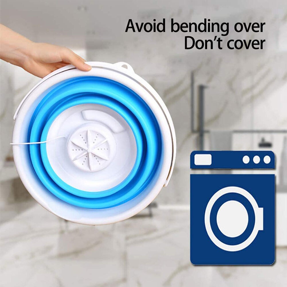 Mini Washing Machine Foldable Laundry Storage Basket Portable Personal Rotating Ultrasonic Turbines Washer with Folding Bucket