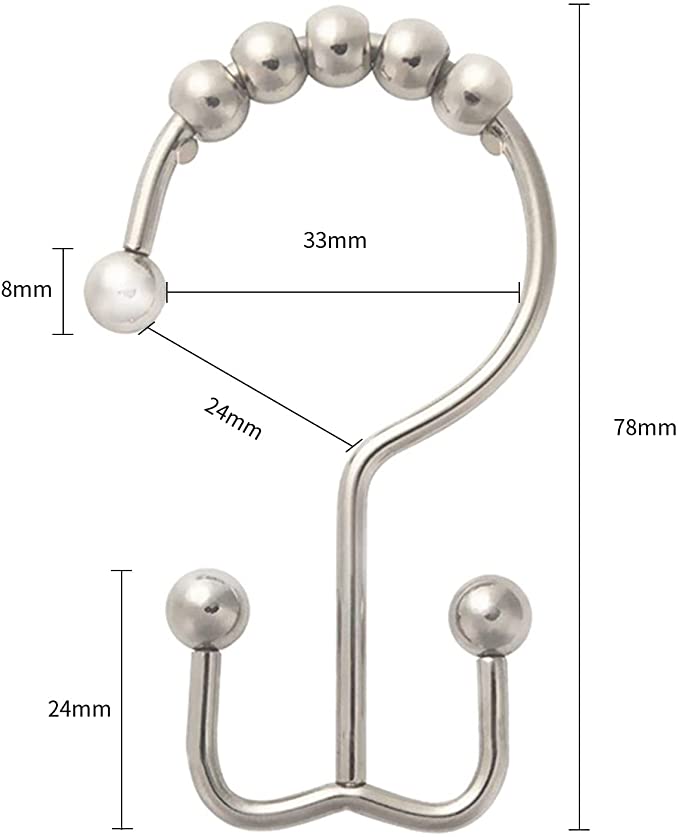 4/6pcs Stainless Steel Bath Curtain Rollerball Hook Curtain Rings Hooks Curtain Ring Rack Anti-slip Roller Bathroom Accessories