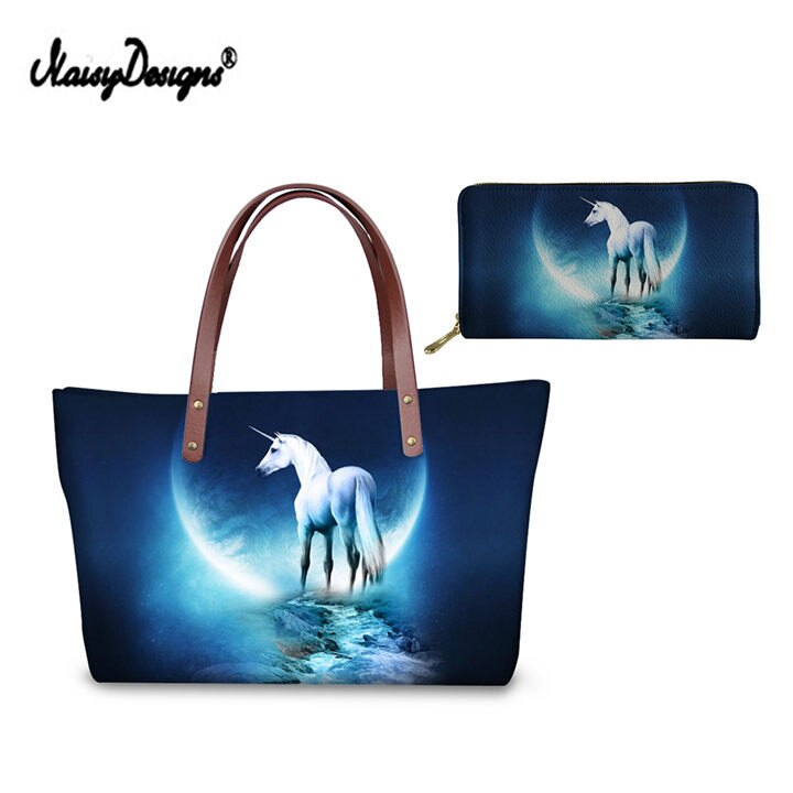 Pink Unicorn Horse Printed Women Shopping Bags Crossbody Bags Vintage Messenger Bag Leather Purse Shoulder Travel Top Tote Bags: LMF0052ALZ21