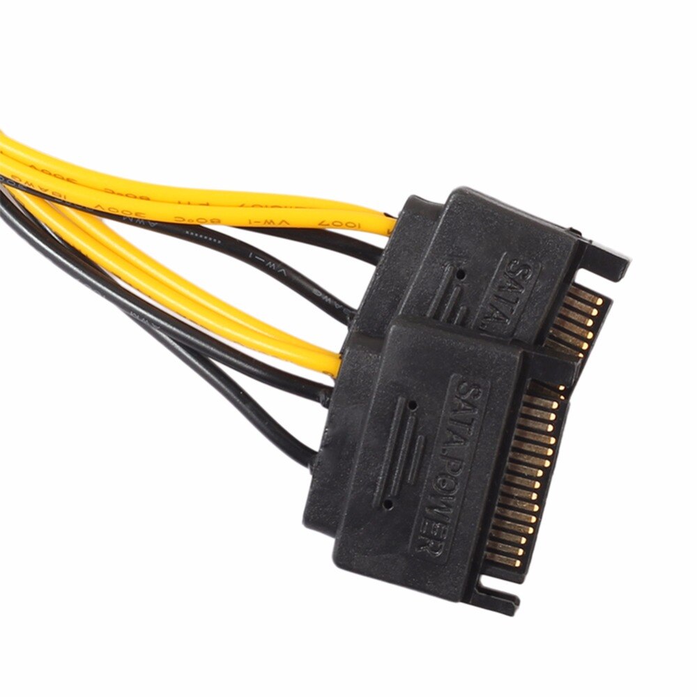 17cm Double SATA 15 Pin to 8 Pin Graphics Card External Power Cord Power Supply Cable 1 Divides into 2