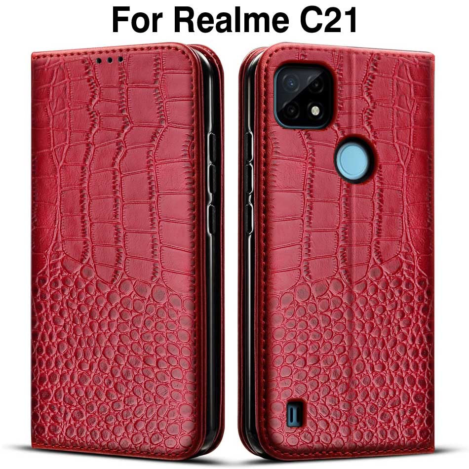 Voor Realme C21 Case Funda Telefoon Beschermende Shell Hoesje Case Voor RealmeC21 Flip Wallet Leather Book Etui Capa Coque Tas: Red