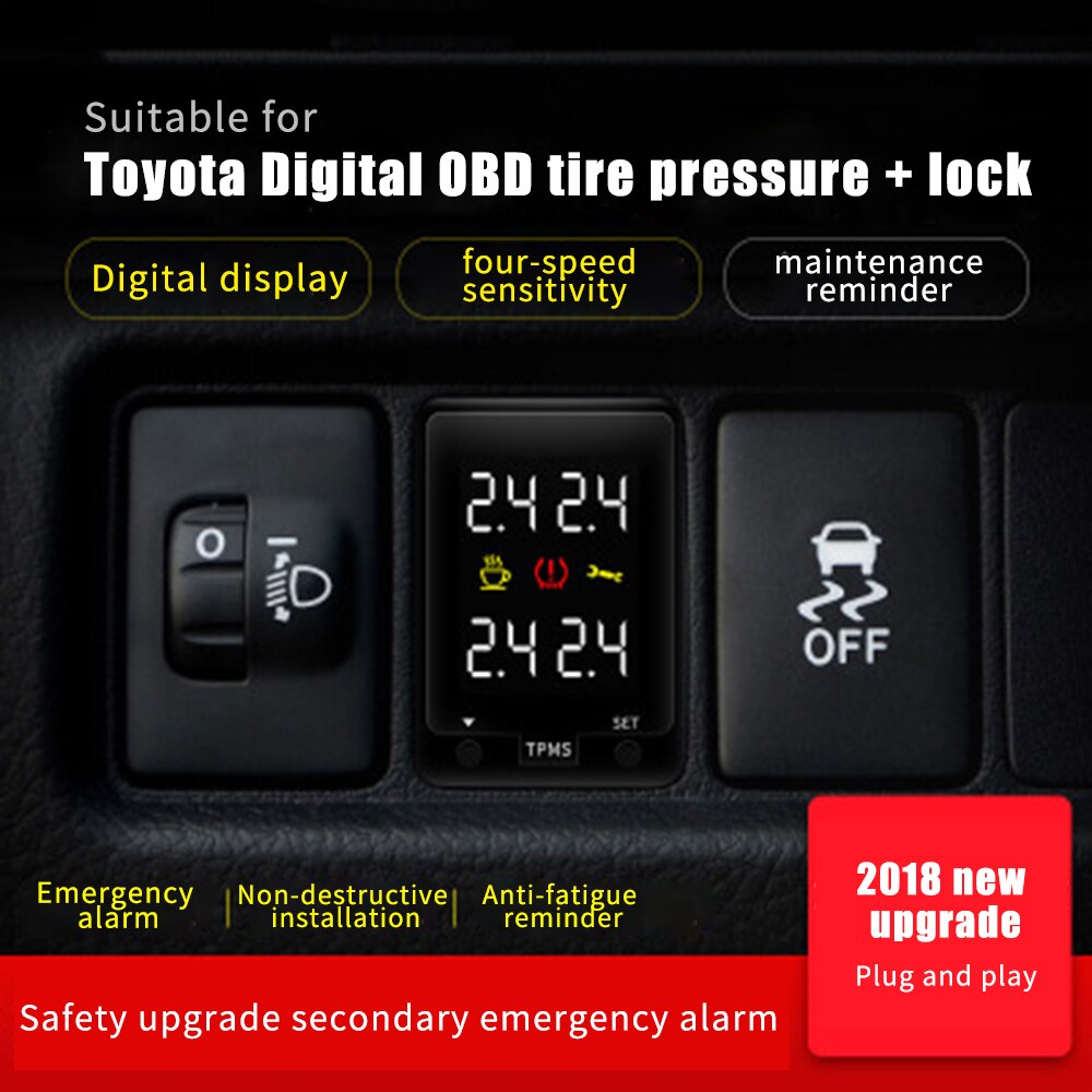 For Toyota Car Tire Pressure Monitoring System TPMS Monitor Door Automatic Lock OBD Real Time Display Pressure Value Tire TEMP