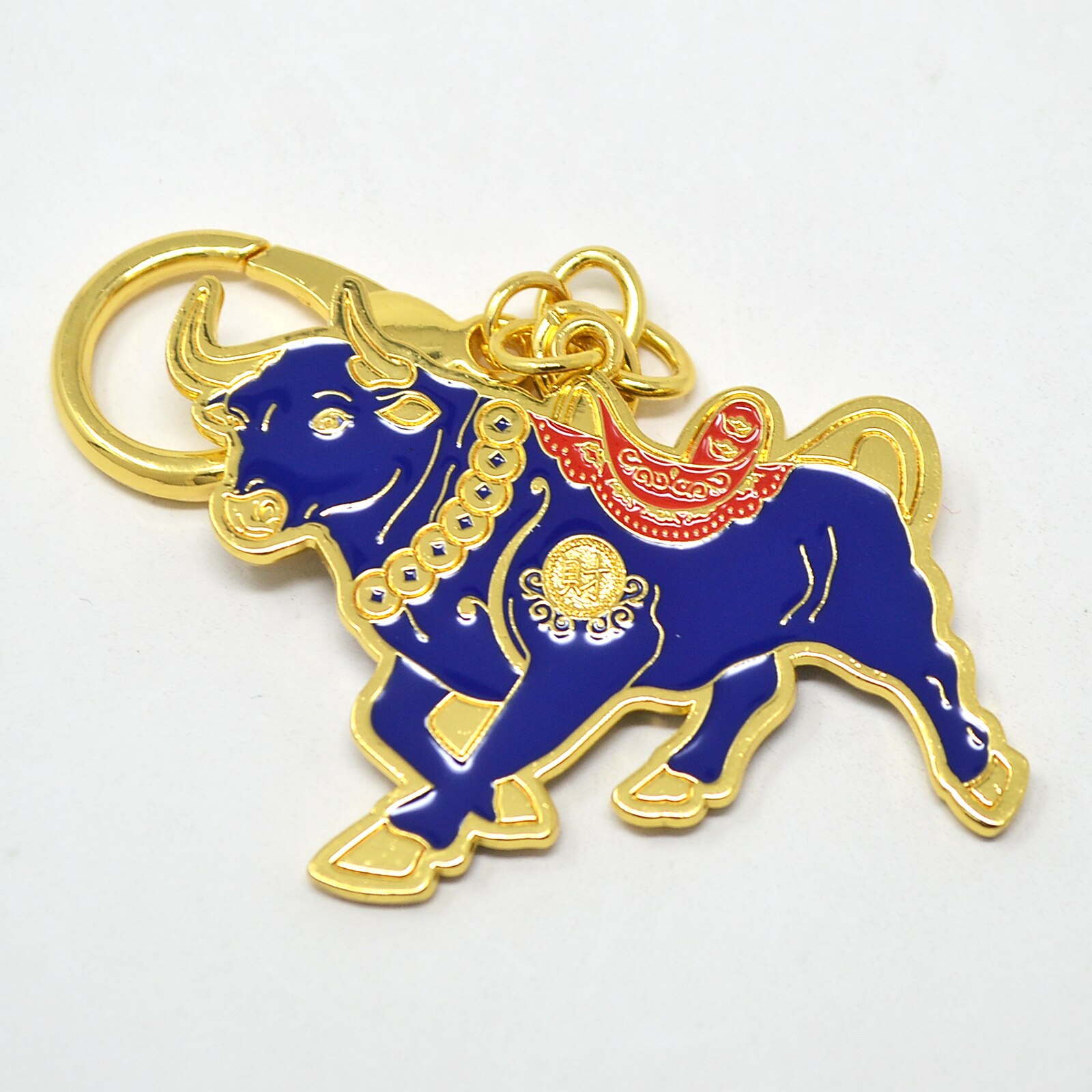 Feng Shui Asset riqueza Bull-llavero para colgar, buey del horóscopo, azul, W4313