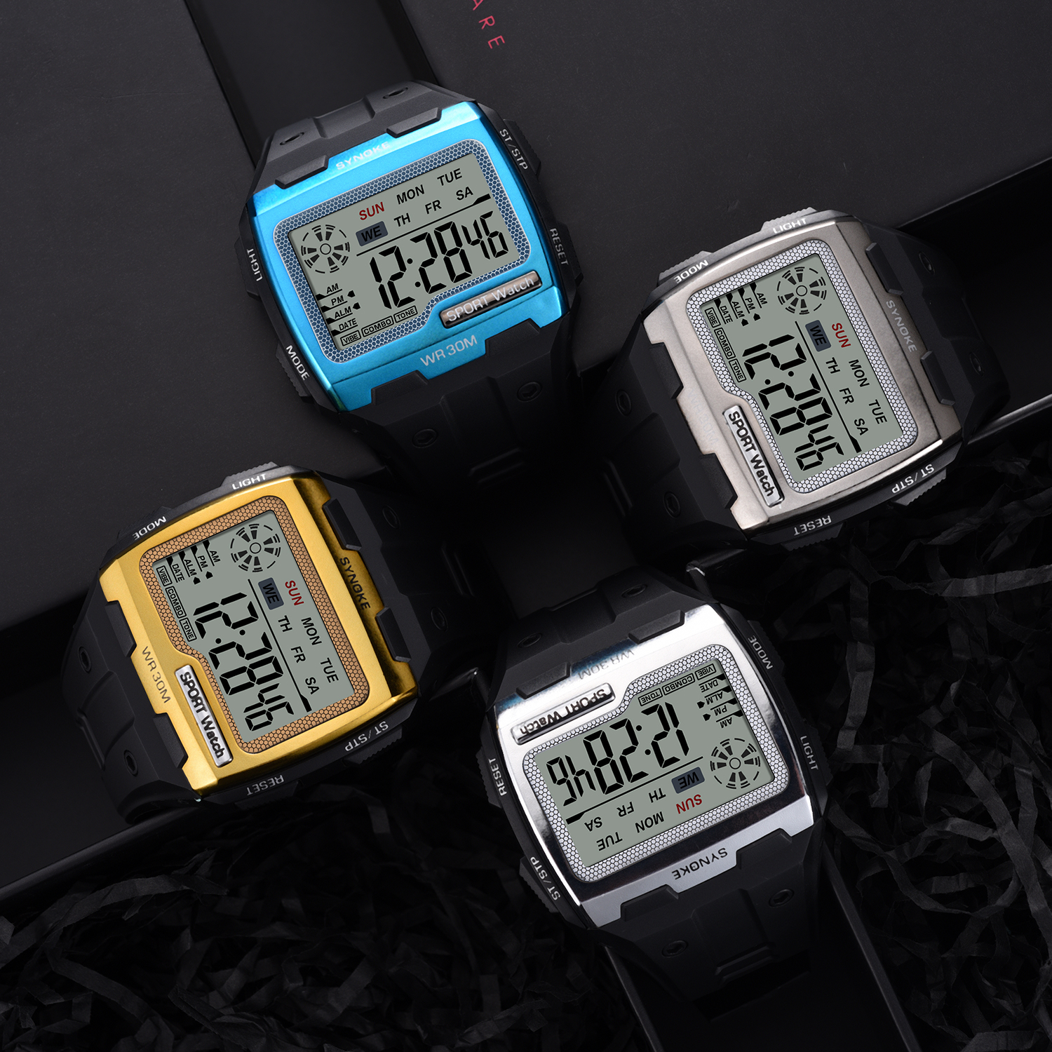 Synoke Sport Mannen Digitale Horloges Casual Grote Wijzerplaat Waterdicht Wekker Stopwatch Chronograaf Led Display Relogio Masculino