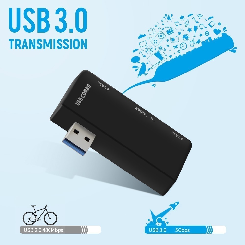CHYI USB 3,0 Hub Accesorios para ordenador lector de tarjetas adaptador divisor Usb 3,0 con ranura para tarjeta SD/TF Micro USB para Laptop Surface Pro