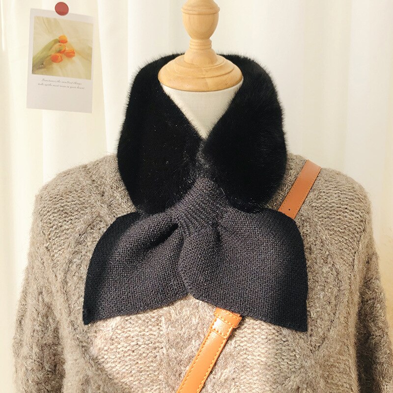 Écharpe de cou Imitation de cheveux de lapin, chaude, en peluche épaisse, silencieux, Collocation de tissu, nouvelle Version coréenne, hiver: Black