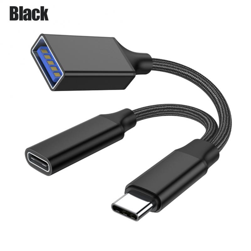 2 IN 1 USB C OTG Cable Adapter Type C to USB3.1 PD 30W Fast Charger Port with USB Female Splitter Adapter for Samsung Xiaomi: WHITE